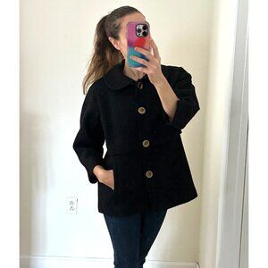 Vintage 60s Waffle Pattered 3/4 Sleeve Collared Coat Sz Small